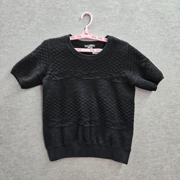 Vince Women Sweater XS Black Full Zip Fleece Crew Neck Short Sleeve Pullover - Picture 1 of 10